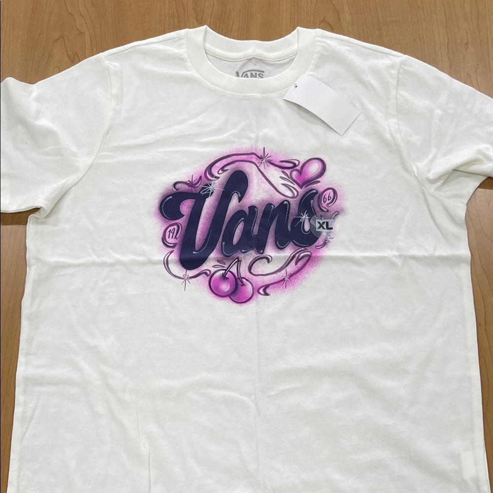 Vans White Tee with Pink & Purple Airbrush Logo